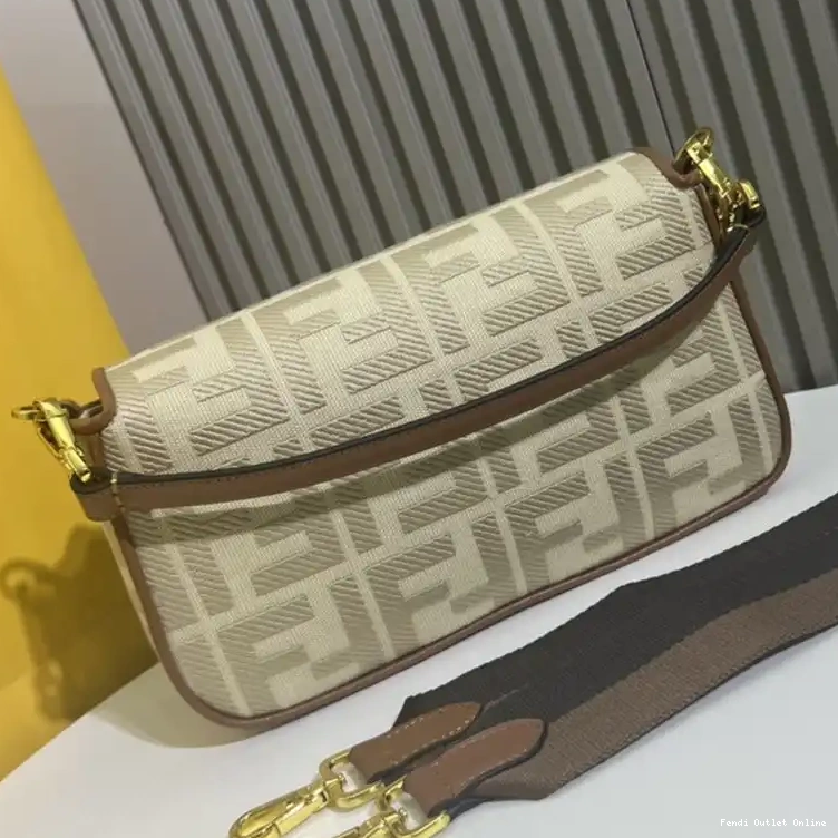 Cheap Motif Baguette Medium Bag Beige Canvas Fendi FF In 0701